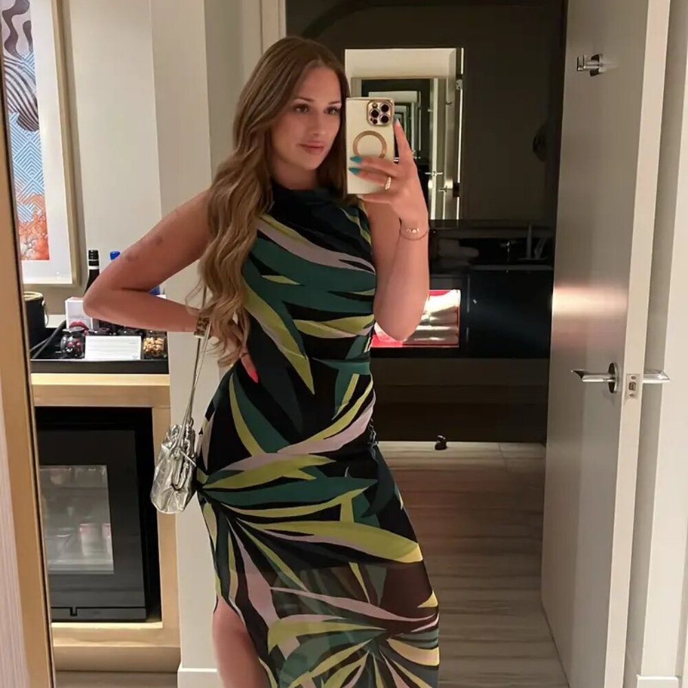 Donna Morgan Abstract Printed Mesh Midi Dress – Women’s Size 8 - Picture 2 of 11